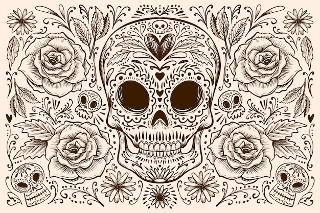 Hand drawn dia de muertos background