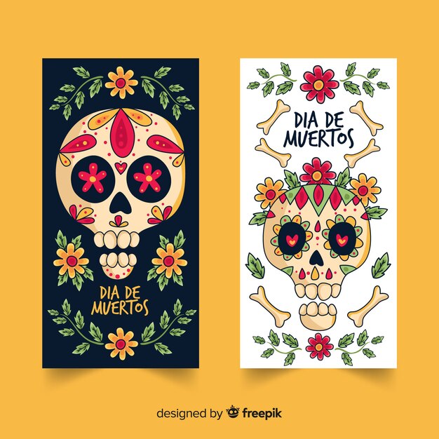 Hand drawn of dia de muertos banners