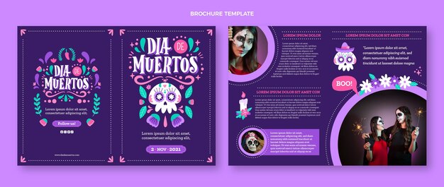 Hand drawn dia de muertos brochure template