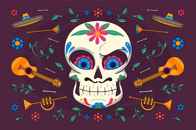 Hand drawn dia de muertos celebration background