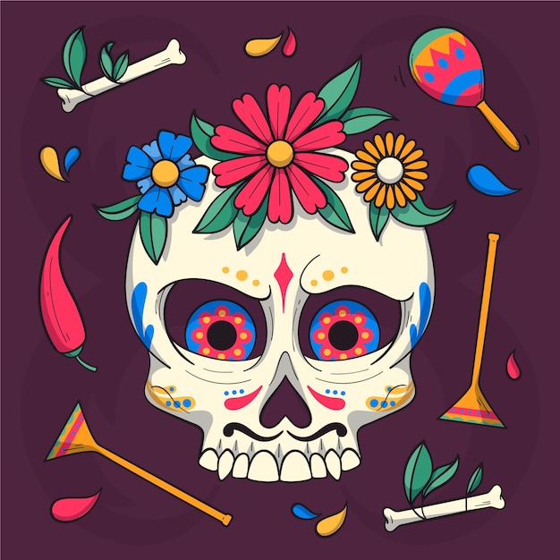 Hand drawn dia de muertos celebration illustration