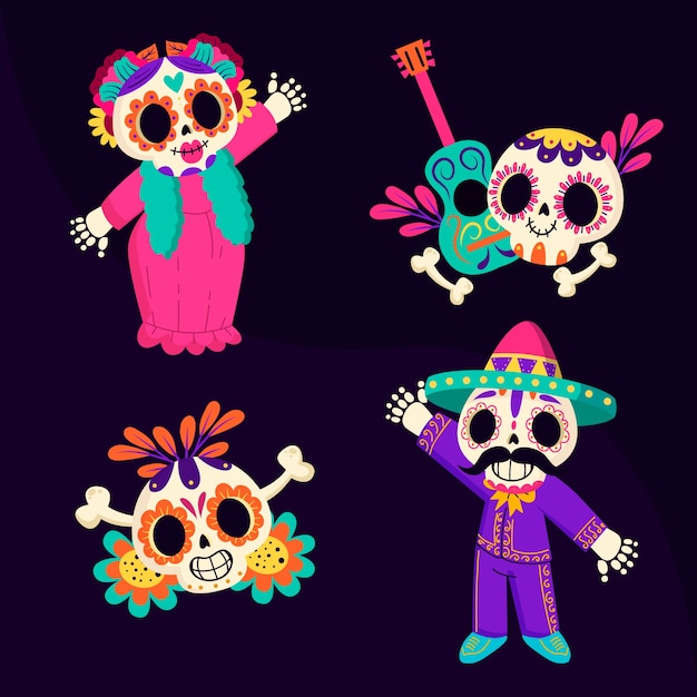 Hand drawn dia de muertos elements collection