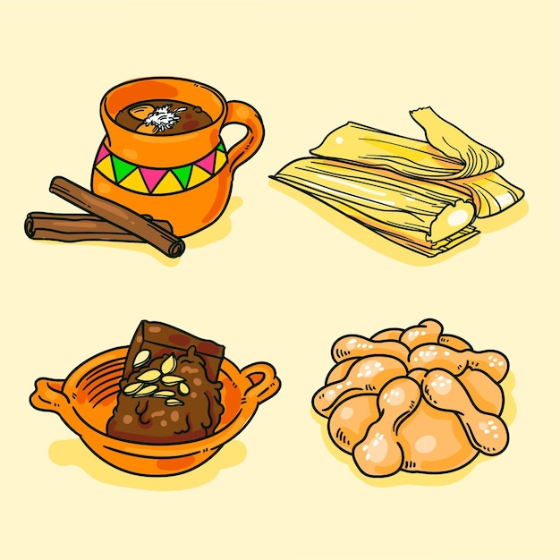 Free Vector hand drawn dia de muertos food collection