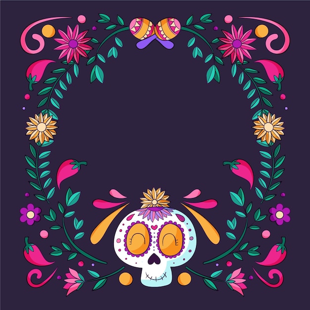 Hand drawn dia de muertos frame template