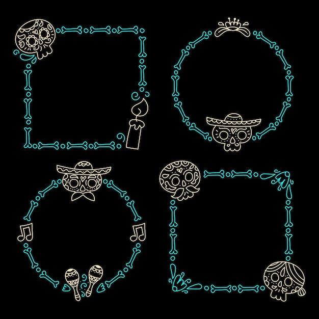 Hand drawn dia de muertos frames collection