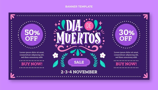 Hand drawn dia de muertos horizontal sale banner