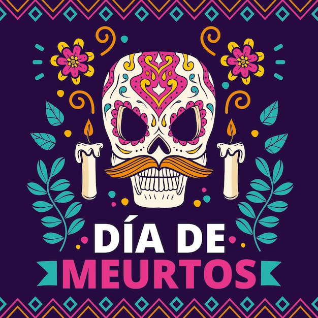 Hand drawn dia de muertos illustration