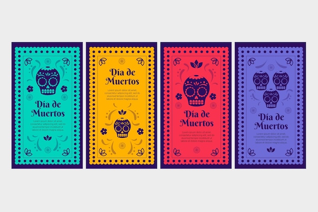 Free Vector hand drawn dia de muertos instagram stories collection