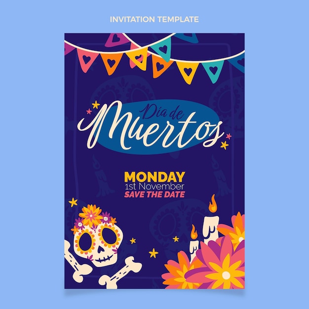 Hand drawn dia de muertos invitation template