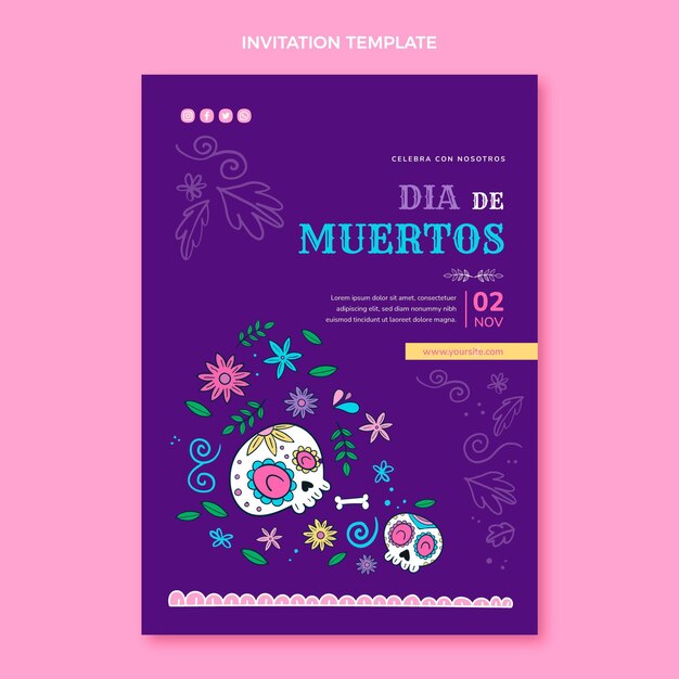 Hand drawn dia de muertos invitation template