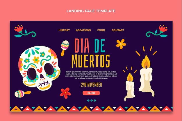 Hand drawn dia de muertos landing page template