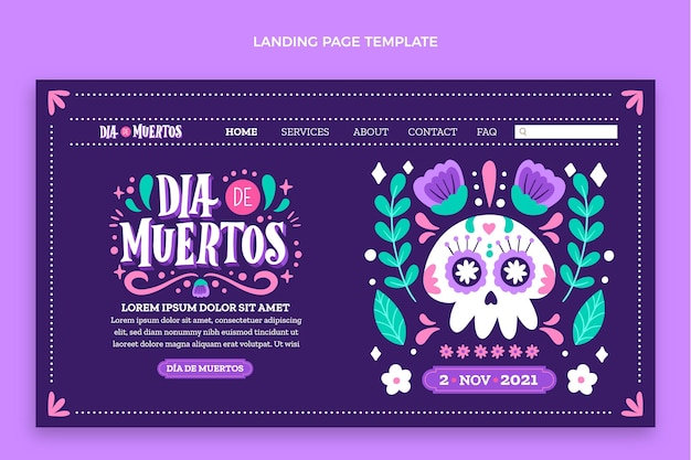 Hand drawn dia de muertos landing page template