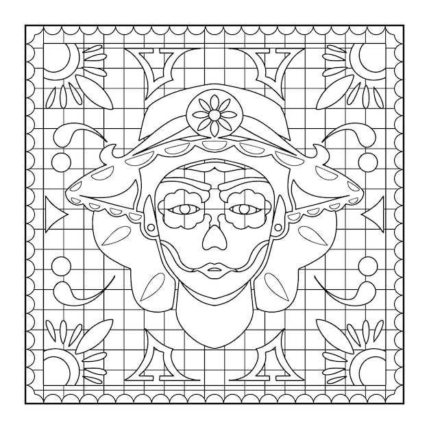 Free vector hand drawn dia de muertos papel picado coloring page illustration