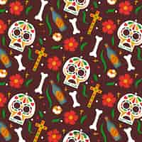 Free vector hand drawn día de muertos pattern brown background