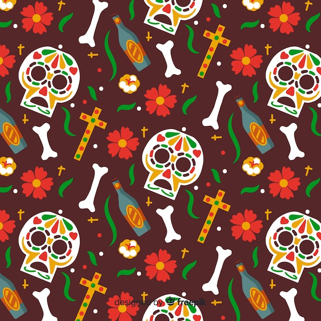 Free Vector hand drawn día de muertos pattern brown background