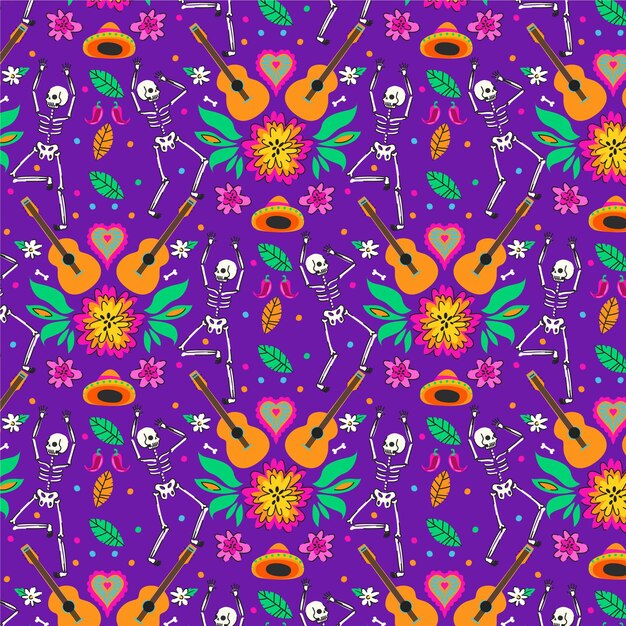 Hand drawn dia de muertos pattern design