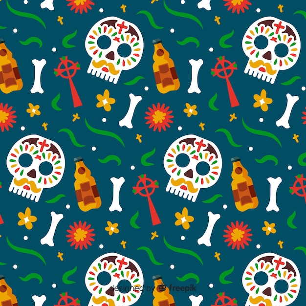 Free Vector hand drawn día de muertos pattern in green background