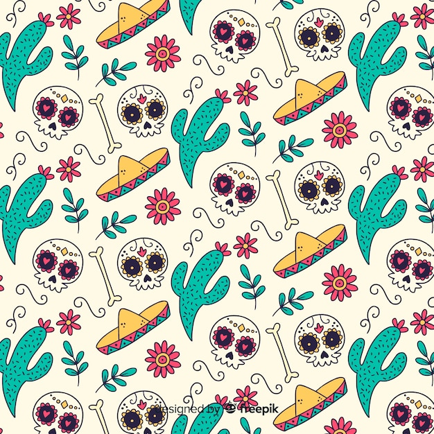 Hand drawn día de muertos pattern