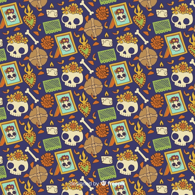 Free vector hand drawn dia de muertos pattern