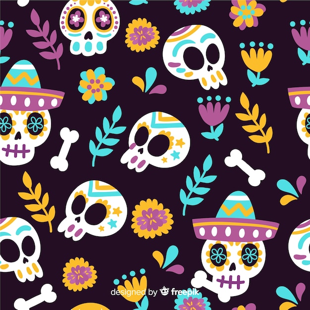 Hand drawn día de muertos pattern