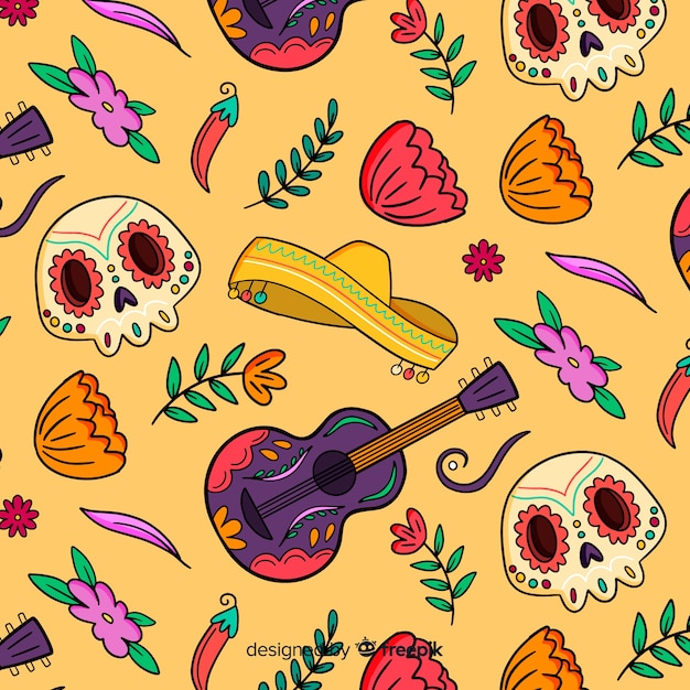 Free vector hand drawn dia de muertos pattern