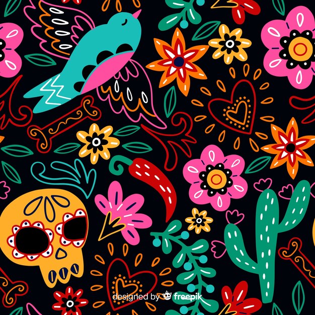 Hand drawn día de muertos pattern