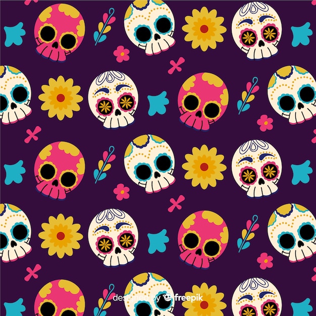 Hand drawn dia de muertos pattern