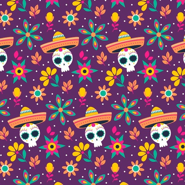 Hand drawn dia de muertos pattern