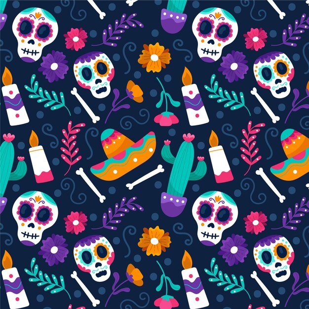 Hand drawn dia de muertos pattern