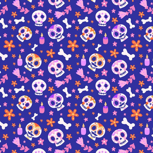 Hand drawn dia de muertos pattern