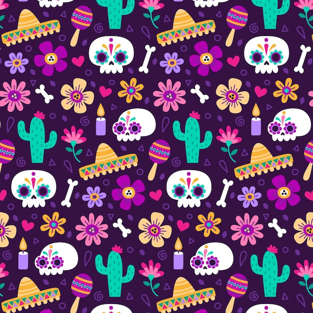 Hand drawn dia de muertos pattern