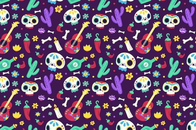 Hand drawn dia de muertos pattern