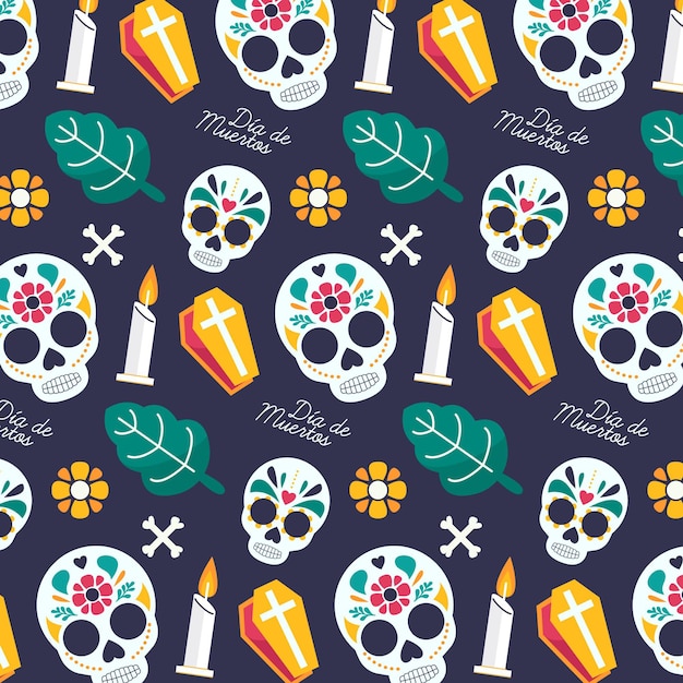 Hand drawn dia de muertos pattern