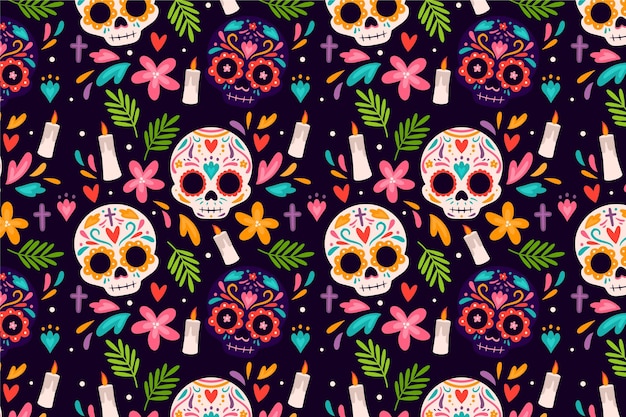 Hand drawn dia de muertos pattern