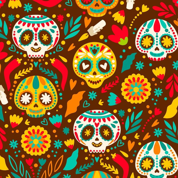 Hand drawn dia de muertos pattern