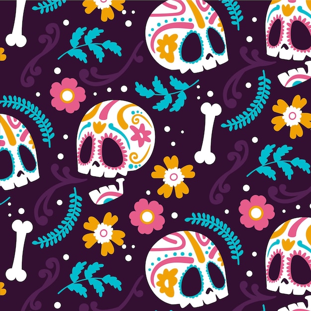 Hand drawn dia de muertos pattern