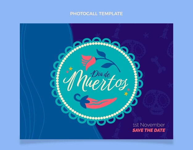 Hand drawn dia de muertos photocall template