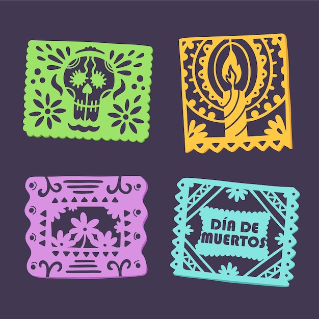 Hand drawn dia de muertos picado paper collection