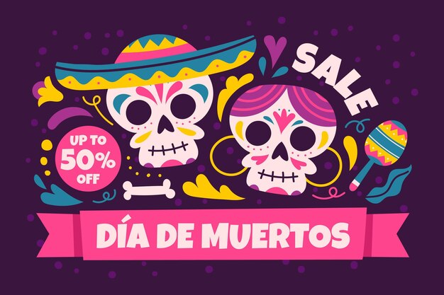 Hand drawn dia de muertos sale background