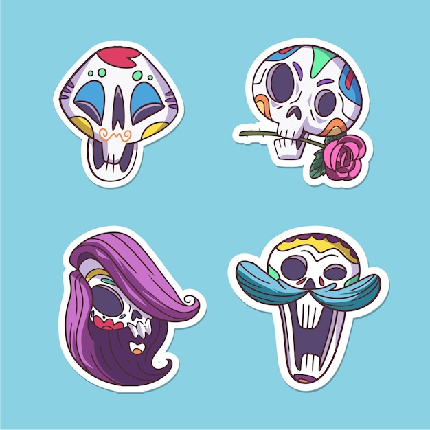 Hand drawn dia de muertos skulls collection