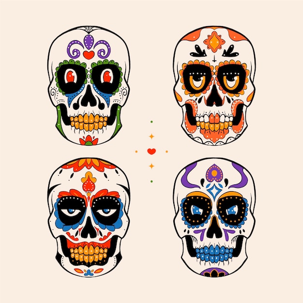 Hand drawn dia de muertos skulls collection