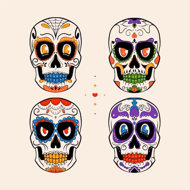 Hand drawn dia de muertos skulls collection