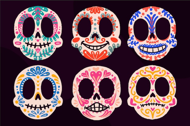 Hand drawn dia de muertos skulls collection