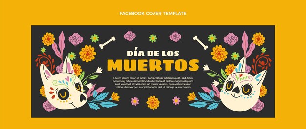 Hand drawn dia de muertos social media cover template