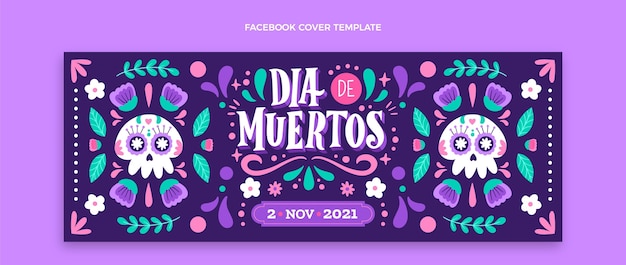 Hand drawn dia de muertos social media cover template