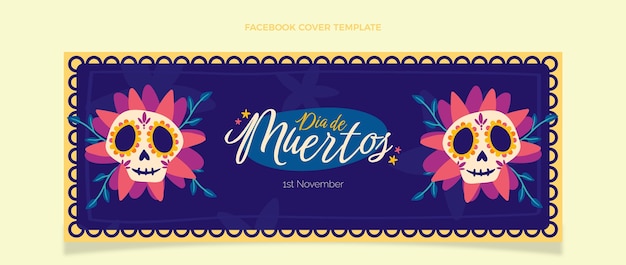 Hand drawn dia de muertos social media cover template