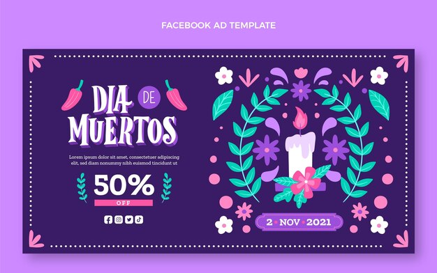 Hand drawn dia de muertos social media promo template