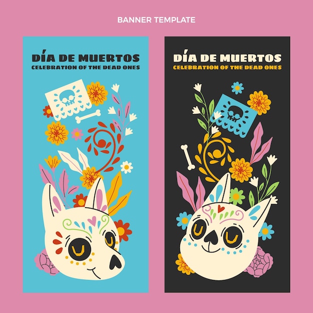 Hand drawn dia de muertos vertical banners set