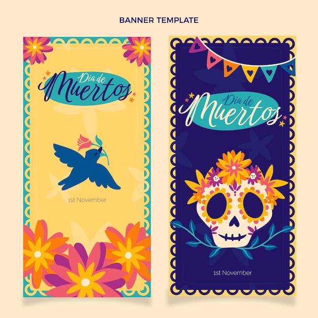 Hand drawn dia de muertos vertical banners set