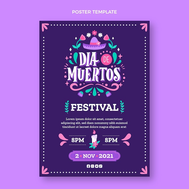 Hand drawn dia de muertos vertical poster template